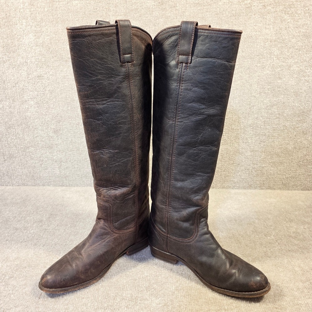 Frye Campus Tall Leather Boots Dark Brown Vintage Riding Pull On 77073 Womens 7M